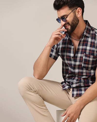 Image of TOPLOT Men's Regular Fit Casual Shirt Checks Design with Spread Collar & Half Sleeves