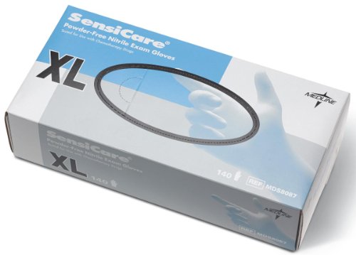 Medline SensiCare Nitrile Exam Gloves, Powder-Free, Size XL, Blue, 140 Count