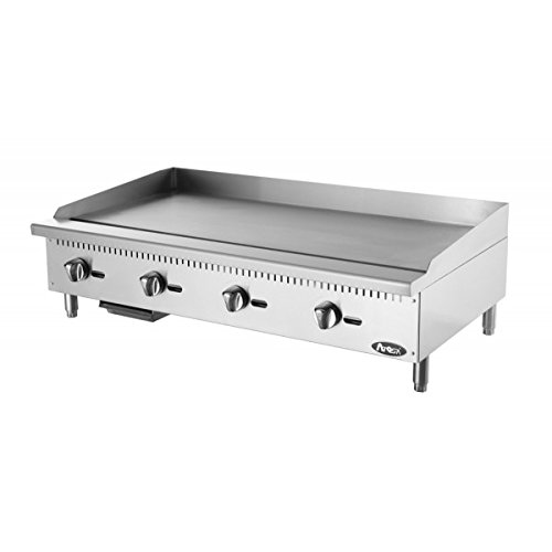 Atosa CookRite ATMG-48 48" Countertop Griddle | Flat Top Grill Hot Plate with Standby Pilots and Grease Drawer for Food Truck | Manual Controlled, Stainless Steel, 4 Burner 120,000 BTU, Natural Gas