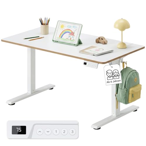 Bellabino Toro Kinderschreibtisch elektrisch höhenverstellbar – ergonomischer Schreibtisch für Kinderzimmer – Schülerschreibtisch ab 6 Jahren – LED-Höhenanzeige mit 3 Speicherplätzen & Kindersicherung