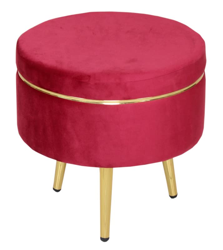 Image of Ottoman Stool for Living Room, Velvet Foot Rest Puffy for Sofa, Foot Stool for Sitting, Modern Puffy Chair for Bedroom, Metal Legs Ottoman for Home Decor, 17 /32 inch Height (Combo-Wine)