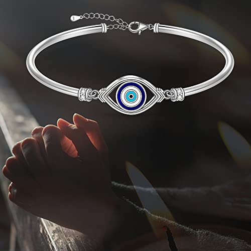 Evil Eye Bracelet for Women Sterling Silver Greek Turkish Blue Evil Eye Bangle Bracelets Adjustable Good Luck Protection Jewelry White Gold Cute Mothers Day Gifts4