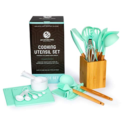 Silicone Cooking Utensil Set Kitchen Utensil Set -25pcs Bamboo Wood Silicone Kitchen Utensils Set-Silicone Utensil Set -Spatula Set -Silicone Utensils Cookin Utensil Set