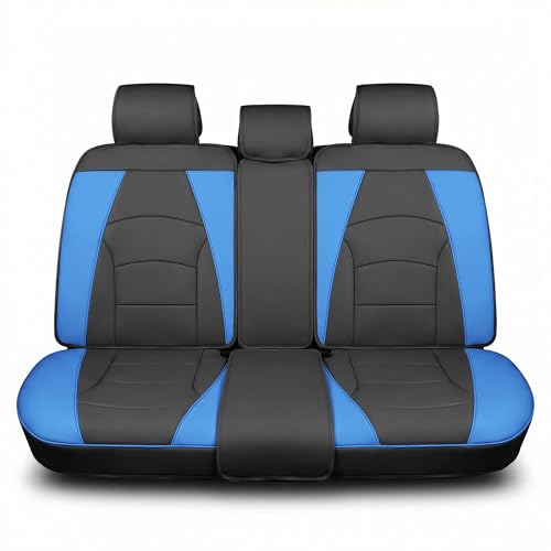 Image of FH Group Car Seat Cover for Back Seat Blue Black Faux Leather - Universal Fit, Rear Seat Covers for Cars with Rear Split Bench, Car Seat Cushions, Car Interior Accessories for SUV, Sedan, Van