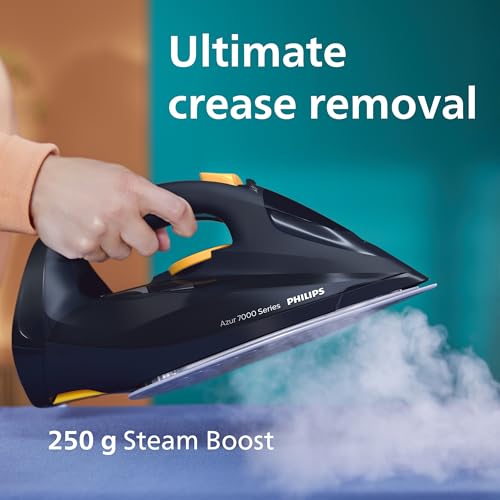 Philips Azur 7000 Series Steam Iron - 3000W, 55g/min Steam, 250g Steam Boost, Vertical Steam, SteamGlide Elite Soleplate, Blue/Yellow (DST7060/20) - Image 5
