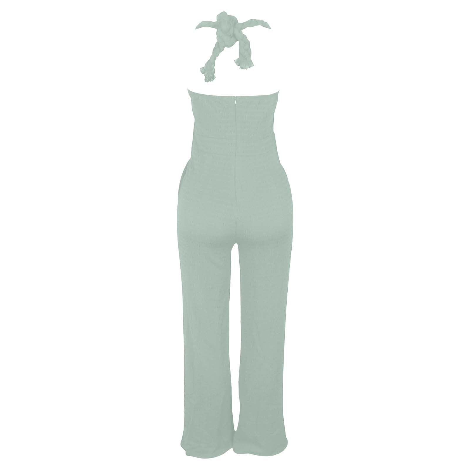 Jumpsuit Damen Sommer Elegant, Lang Overall Damen, Einfarbiges Ärmellos Playsuit Outfit Frauen Komplett, Romper Einteiler Kostüm, Overall Damen Festlich Hochzeit Dünn Funky Damen Jumpsuit für Party