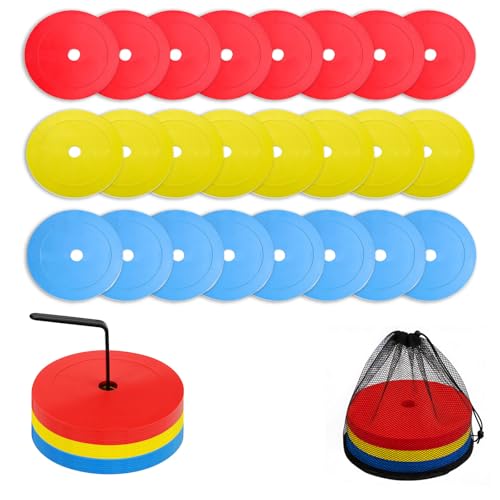 Disques de marquage football de 15 cm : lot de 24 plots plats pour terrain avec support