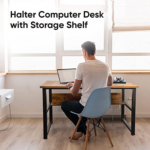 Halter Computer Desk With Storage Office Desk With Shelves For Home Or Office Computer Desk With Shelves For Pc Monitor Desktop Gaming Desk Study Desk Natural Wood Black Metal Frame 47 Inches #TOP1