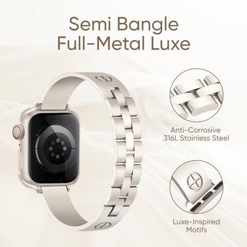 Image of Missair Compatible with Apple Watch Band 38mm 40mm 41mm 42mm 44mm 45mm 46mm 49mm, Stainless Steel Metal Strap Women Dressy Bracelet Wristband for iWatch Series 11 10 9 8 7 6 5 4 3 2 1 SE Ultra