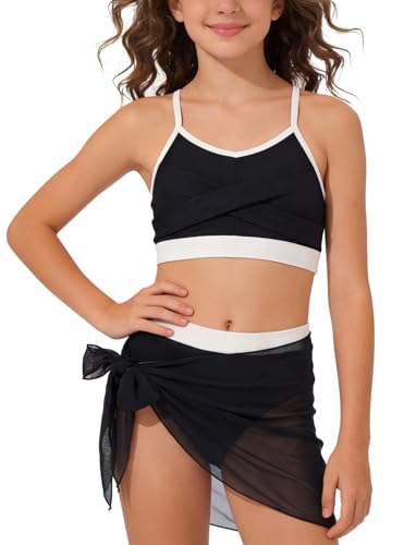 Maillot de bain fille 3 pièces avec jupe pour vacances à la plage