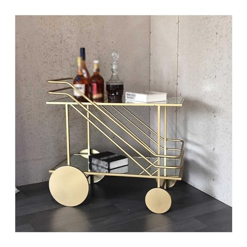 Moderno carrito de barra rodante de vidrio y metal de 2 niveles con ruedas, carrito de almacenamiento para café y vino, opciones de color