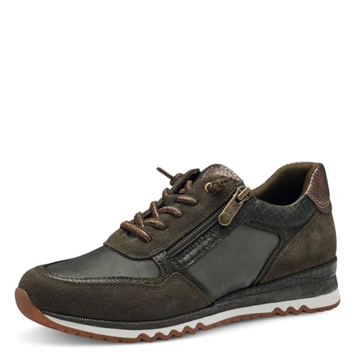 MARCO TOZZI Damen Sneaker flach mit Lederanteil zum Schnüren, Grün (Khaki Comb), 40 EU