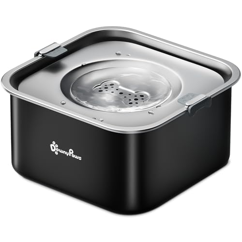 DownyPaws Wassernapf Hund ohne Sabbern für kleine und mittlere Hund, 3L Wassernapf Hund Anti-Verschluck-Wasser, aus 304 Edelstahl, Verhindert Tropfen, Hält den Boden trocken und hygienisch, Schwarz