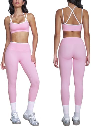 ABOCIW Two Piece Workout Sets for Women Color Block Strappy Sport...