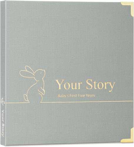 Image of Baby Book Keepsake Boy or Girl Timeless Baby Memory Book First 5 Years for Baby Shower Gender Neutral Baby Scrapbook New Mom Gift Baby Journal from Birth to Age 5 Milestone Book Sage Green