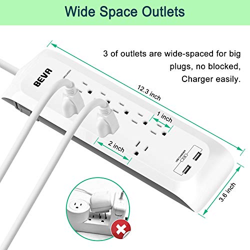 Surge Protector Power Strip with USB, Mountable Power Strip with 2 USB Ports and 8 Outlets, 6 FT Long Extension Cord, 1875W/ 15A, 900 Joules, Circuit Breaker Safeguard Home& Office Accessories- White - Thumbnail 6