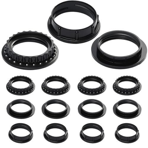 15 PCS Lamp Shade Socket Rings Aluminum & Bakelite Heat-Resistant Collars for E26 E27 Vanity Lights & Pendants 3 Styles 1-3/8 & 1-1/2 Inner Diameter Black