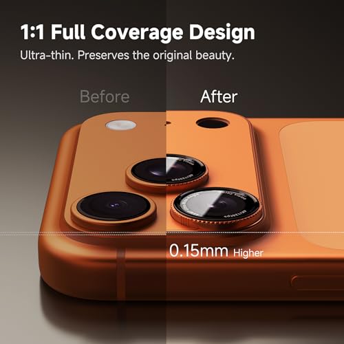Image of CACOE Metal Camera Lens Protector for iPhone 17 Pro Max, 9H Tempered Glass with Aluminum Frame, HD Clarity & Scratch-Resistant Camera Screen Protector Cover Accessories(Orange)