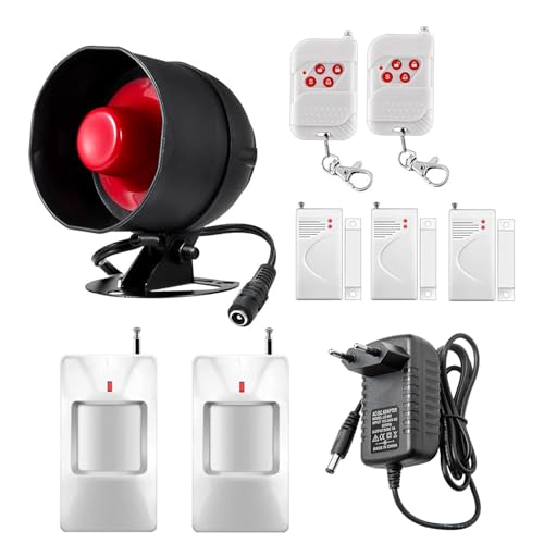 TOWODE Sistema di Allarme Domestico Wireless Kit Antifurto Sistema di Allarme di Sicurezza con Sirena 115dB, Sensore di Allarme Porta, Sensore di Movimento e Telecomando