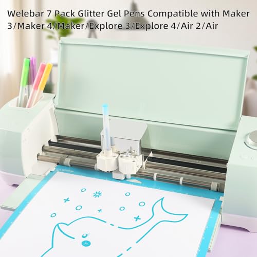 Image of Glitter Gel Pen Set Compatible with Cricut Maker 3 /Maker 4 /Maker /Explore 3 /4 /5 /Air 2 /Air, 0.8 Tip Glitter Pen Set of 7 Pack Medium Point Pen, Writing, Drawing, Invitations, Cards