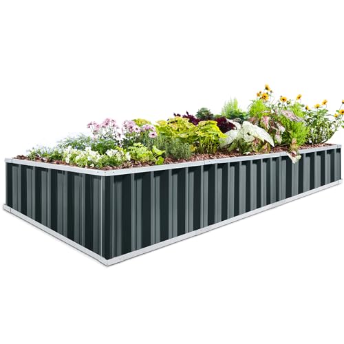 KING BIRD Raised Garden Bed 101" x 36" x 12" 4 Installation Methods for DIY Galvanized Steel Metal Planter Kit Box with 2 Pairs of Gloves (Dark Grey)