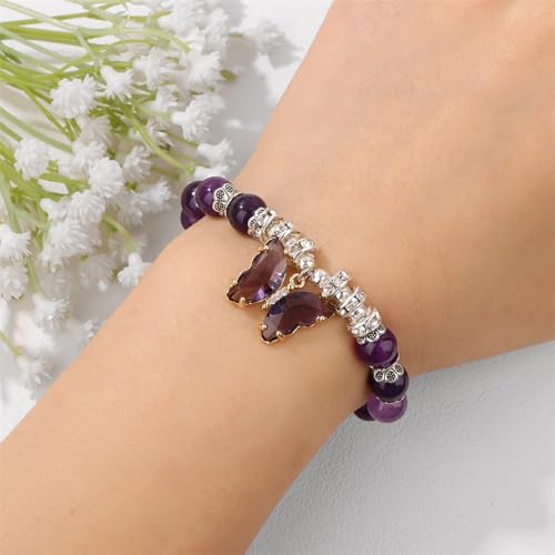 Healing Crystal Bracelet for Women 8mm Adjustable Butterfly Charm Bracelet Crystal Beaded Bracelets Butterfly Bracelets for Women Girls3