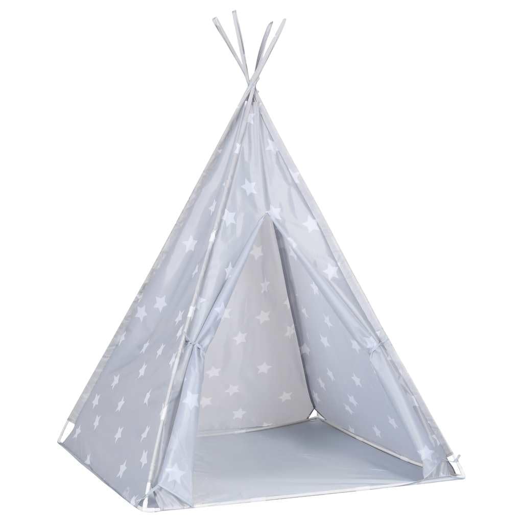 Mangloder Kinder Tipi-Zelt mit Tragetasche Grau 115x115x160 cm, Spielzelt für Kinderzimmer Garten Outdoor, mit Sternmuster, stabil, faltbar, ideal für Rollenspiele