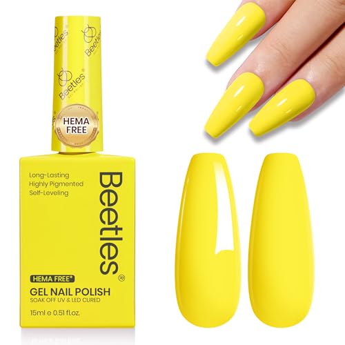 Image of Beetles Yellow Gel Nail Polish - Sunrise Glow Bright Yellow Gel Polish, Hema Free Color Matching Bottles Glossy Finish for DIY Manicure Salon 0.5Oz