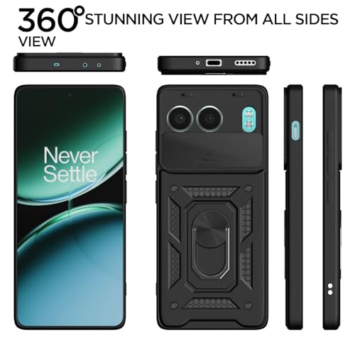 Image of Pikkme D10 Tough Armor Bumper Case | 360 Protection Case | Sliding Camera Shield Cover & Ring Holder Stand Back Cover for OnePlus Nord 4 5G (Black)