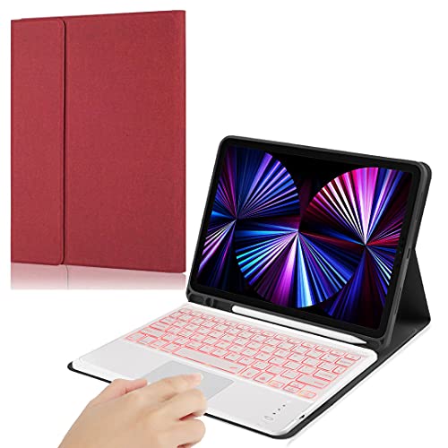 iPad Air 11インチ/Air4/Air5/Pro11第1/2/3/4世代 兼用キーボード付きケース タッチパッド搭載 七色バックライト付き 脱着式 ペンシル収納 全面保護 レッド