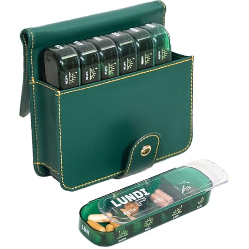 Pilulier Semainier Français | 4 prises par jour : matin, midi, soir, nuit | 28 Compartiments | Sans BPA | Housse similicuir | Qualité Supérieure