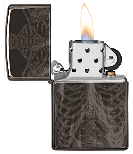 Zippo Encendedor Bolsillo Negro Diseño Costillas miniatura 4