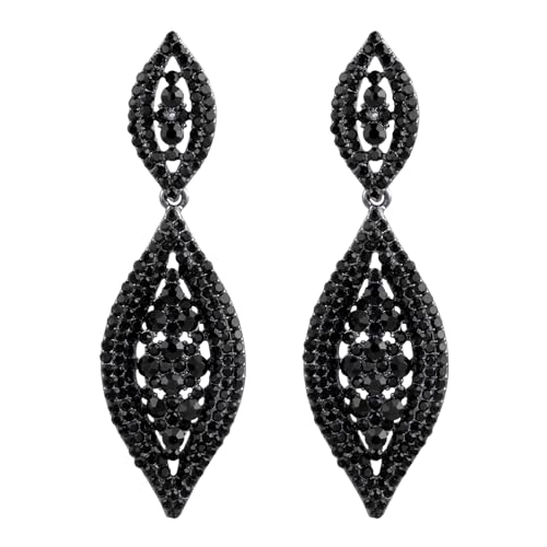 Women Large Statement Chandelier Earrings Rhinestone Clear Crystal Party 2 Leaf Dangle Earrings