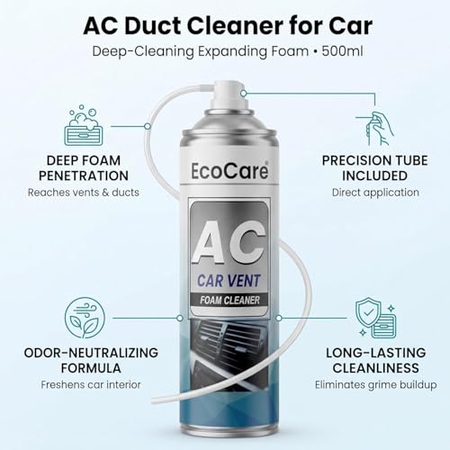 Image of EcoCare Car AC Vent & Duct Cleaner | 3 Pack 500ML Foam Cleaning Spray for Car Air Conditioner | Freshens & Cleans Dust Build-Up | Fast No-Rinse Formula | Automotive HVAC Refresher (3PACK)