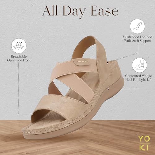 YOKI NOMI-02 Women’s Summer Criss Cross Wedge Slides – Elastic Strap Comfort Sandals, Slip On Wedge Sandals for Women4