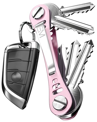 EM Premium Products Compact Key Holder - Pocket Key Organizer - 14 Keys Key Bar - Pink