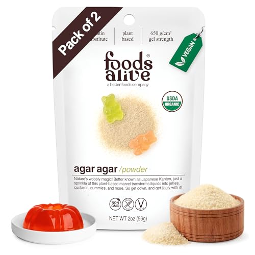 Foods Alive Organic Agar Agar Powder | 2 oz | Plant Based Gelatin | Kosher Gelatin | Vegan | Gluten Free (2-Pack)