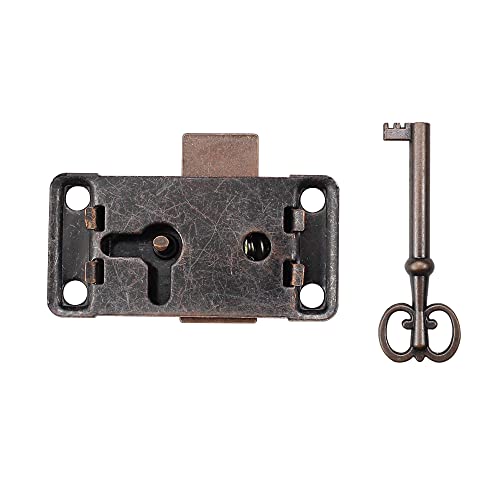 Quiodok 2 Pcs Antique Cabinet Door Lock Sets, Vintage Lock with Key for Wardrobes Drawers, Boxes, Bronze,red - Image 2