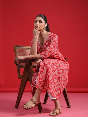 Image of INDO ERA Women's Cotton Relaxed Fit A Line Kurta