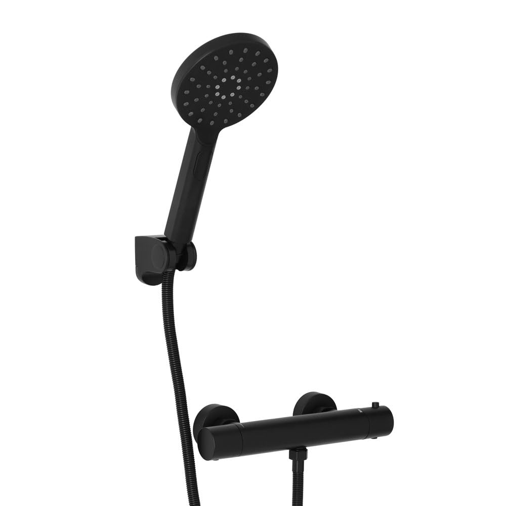 Milano Black Elsie Round Thermostatic Bar Mixer Valve Multifunction Hand Shower