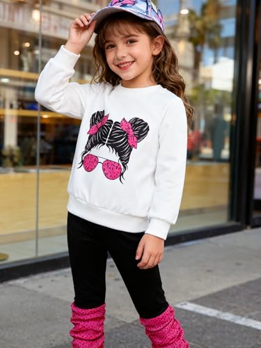 Image of OLMRJKD Kids Toddler Girls Clothes Figure Graphic Drop Shoulder Top Pullover Spotted Print Pants Fall Winter Outfit Set