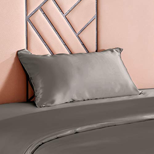 THXSILK Luxe 100% Soie Housse de Coussin avec Fermeture éclair 19 Momme, Gris foncé, 40 x 60 cm Cover