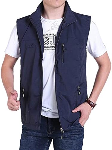 Yimoon Men's Casual Outdoors Lightweight Vest Breathable Mesh Lining Travels Sports Vest Jacket (Navy, Large)