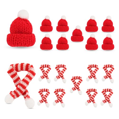 Abnaok Set di 20 mini cappelli natalizi, cappello di Natale piccolo e sciarpa, mini cappello gnomo decorazione natalizia