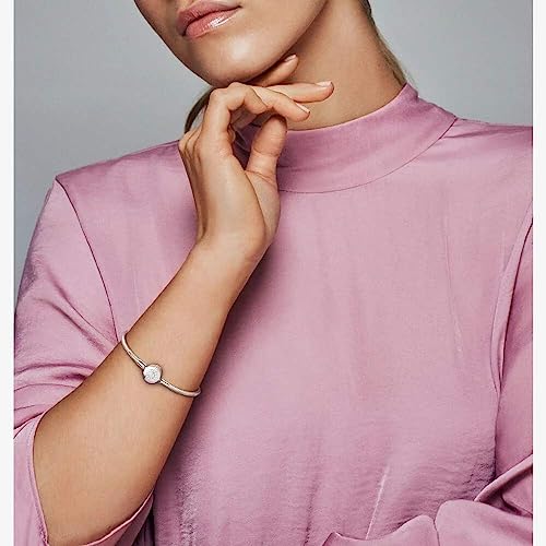 Pandora Jewelry Moments Sparkling Crown O Snake Chain Charm Bracelet For Women - Sterling Silver With Cubic Zirconia Pave Clasp - 6.7”, No Box #TOP5