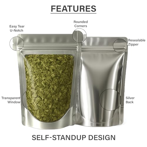 Image of Transparent Front /Silver Back Stand-Up Zipper Pouch, 14cm x 21cm, Pack of 10, Food Grade, Reusable LDPE Zip Lock Bags for Food Storage & Packaging Capacity 250g