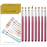 8Pcs Nail French Tip Brush Set, Multi-Functional Petal Shaped Nail Art Brushes with Red Handles, Professional Jagged Edge Brushes for French Manicure, Flower Painting & 3D Nail Design Salon DIY