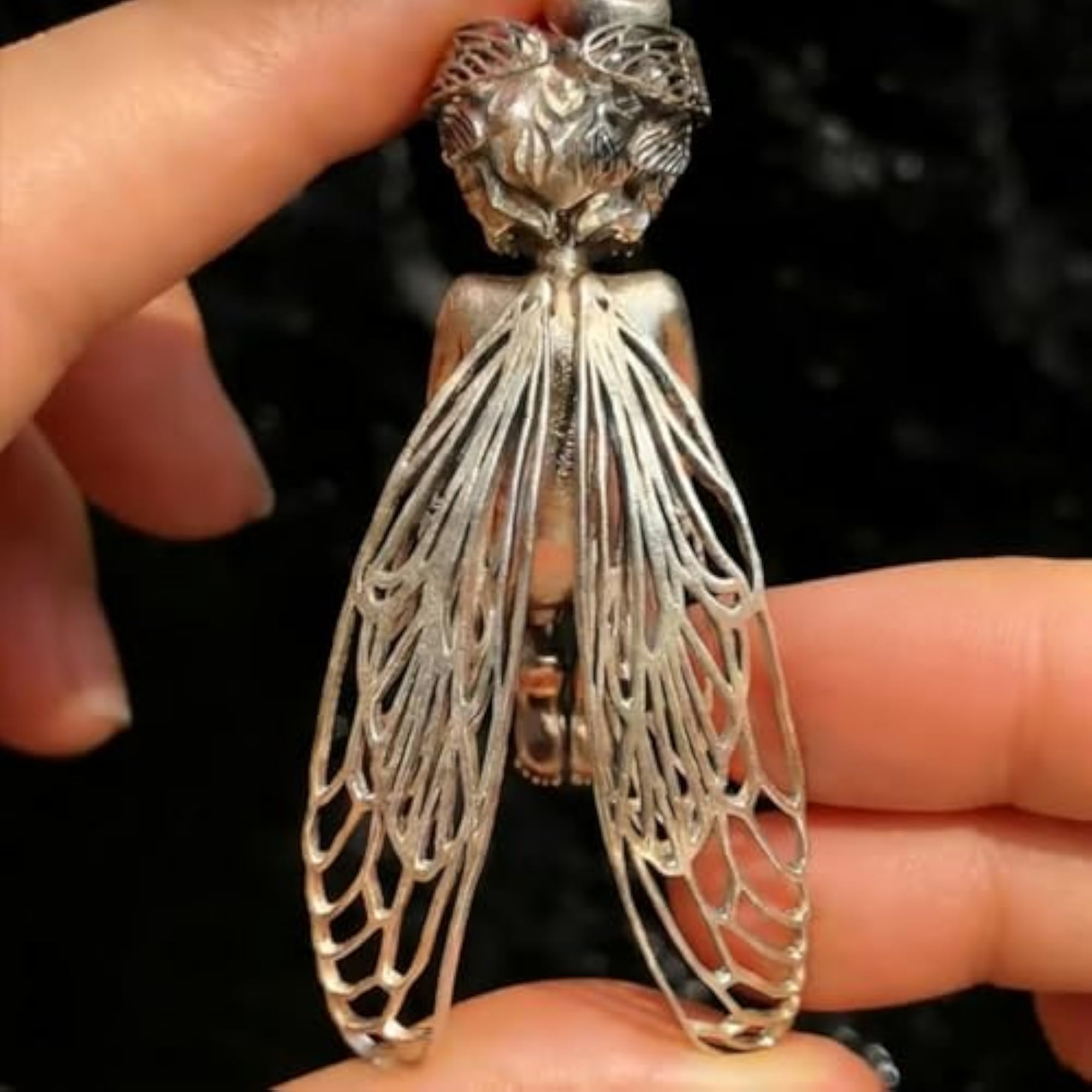 Delicate Filigree Wings Silent Angel Charm Pendant
