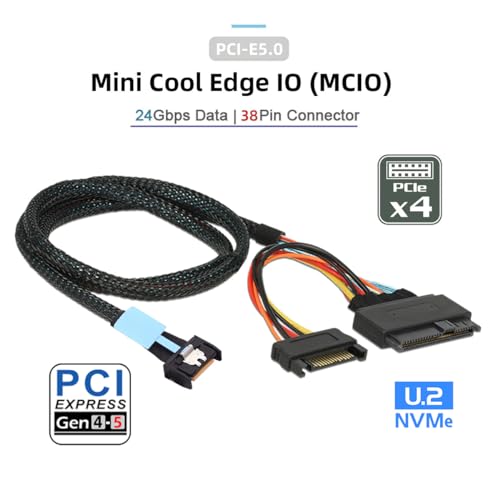 Cable PCIe 5.0 MCIO 4X Mini Cool Edge IO a U.2 SFF-8639 50 cm miniatura 2