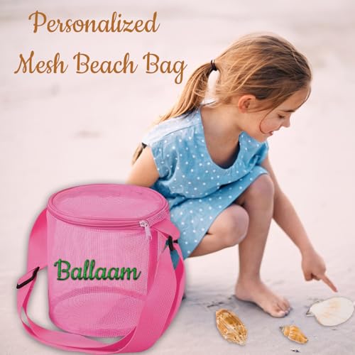 Personalized Mesh Beach Bag Custom Embroidered Name Mesh Sand Seashell Collecting Bags for Boys Girls4